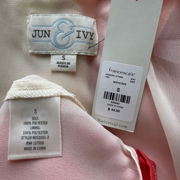 NWT Francesca’s Jun & Ivy Stripe Colorblock Mini Shift Slip Dress Pink Coral S - Picture 12 of 12